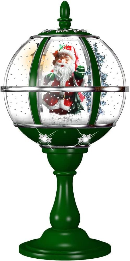 Green 23-inch Tabletop Musical Snow Globe with Santa Scene