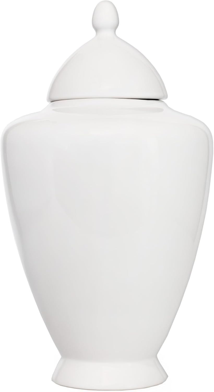 White Ceramic Decorative Ginger Jar with Lid, 10.5 Inches