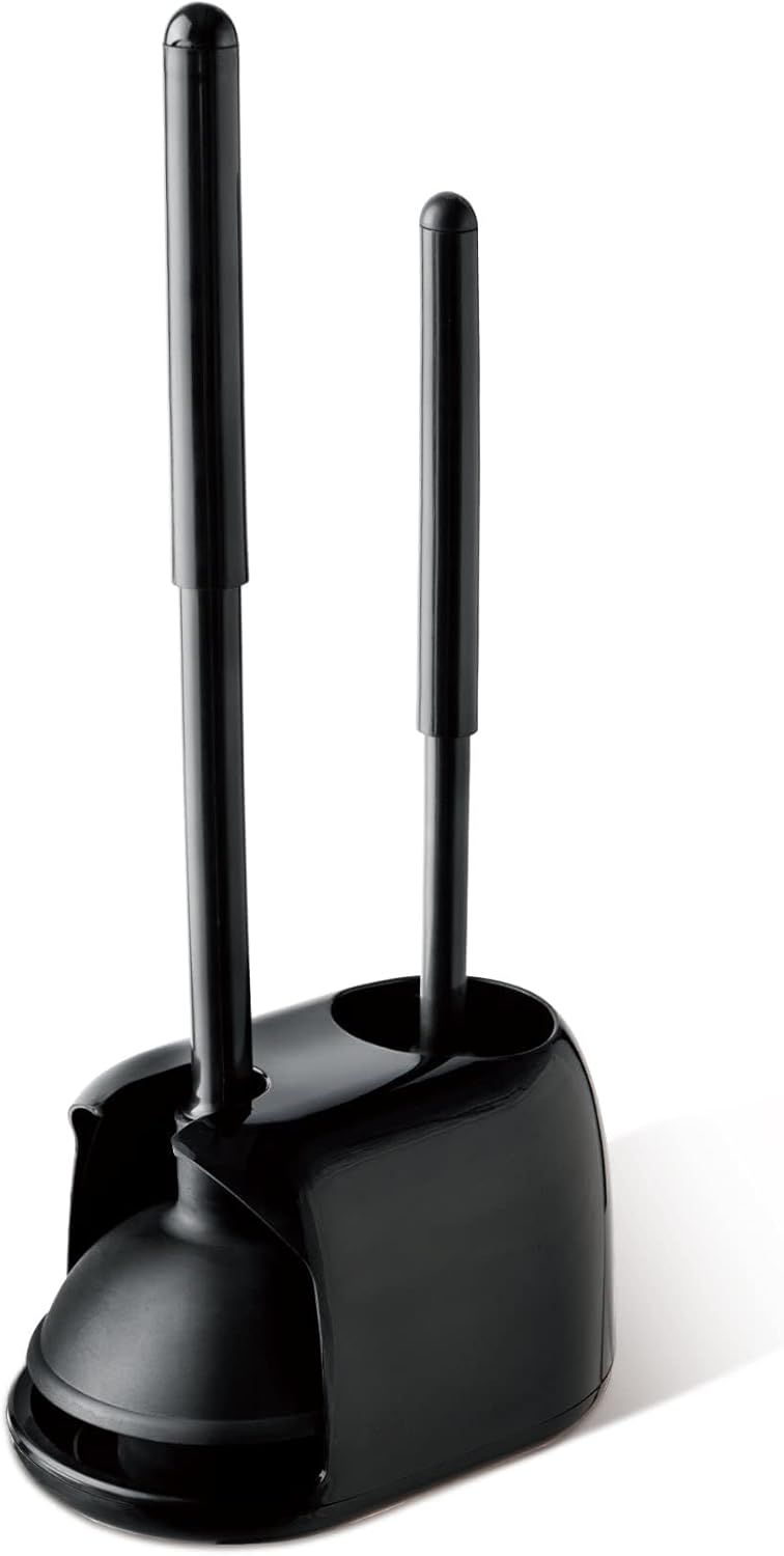 Black 2-in-1 Toilet Plunger and Brush Set with Holder