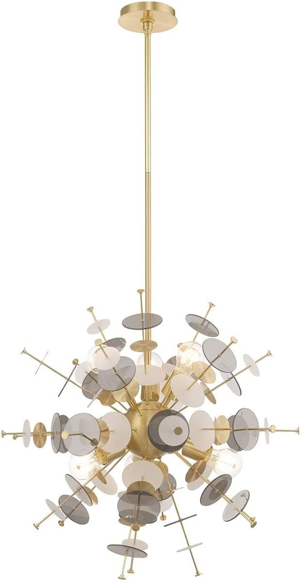 Circulo Satin Brass 6-Light Sputnik Pendant with Glass Discs