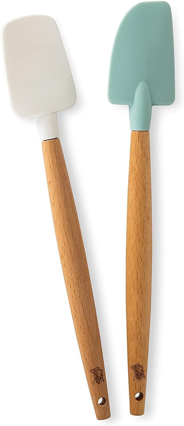 Small Sea Glass and White Silicone Spatula Set with Beechwood Handles