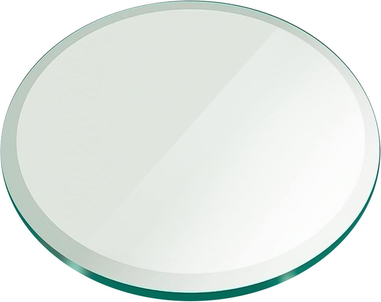 24" Round Clear Tempered Glass Table Top with Beveled Edge