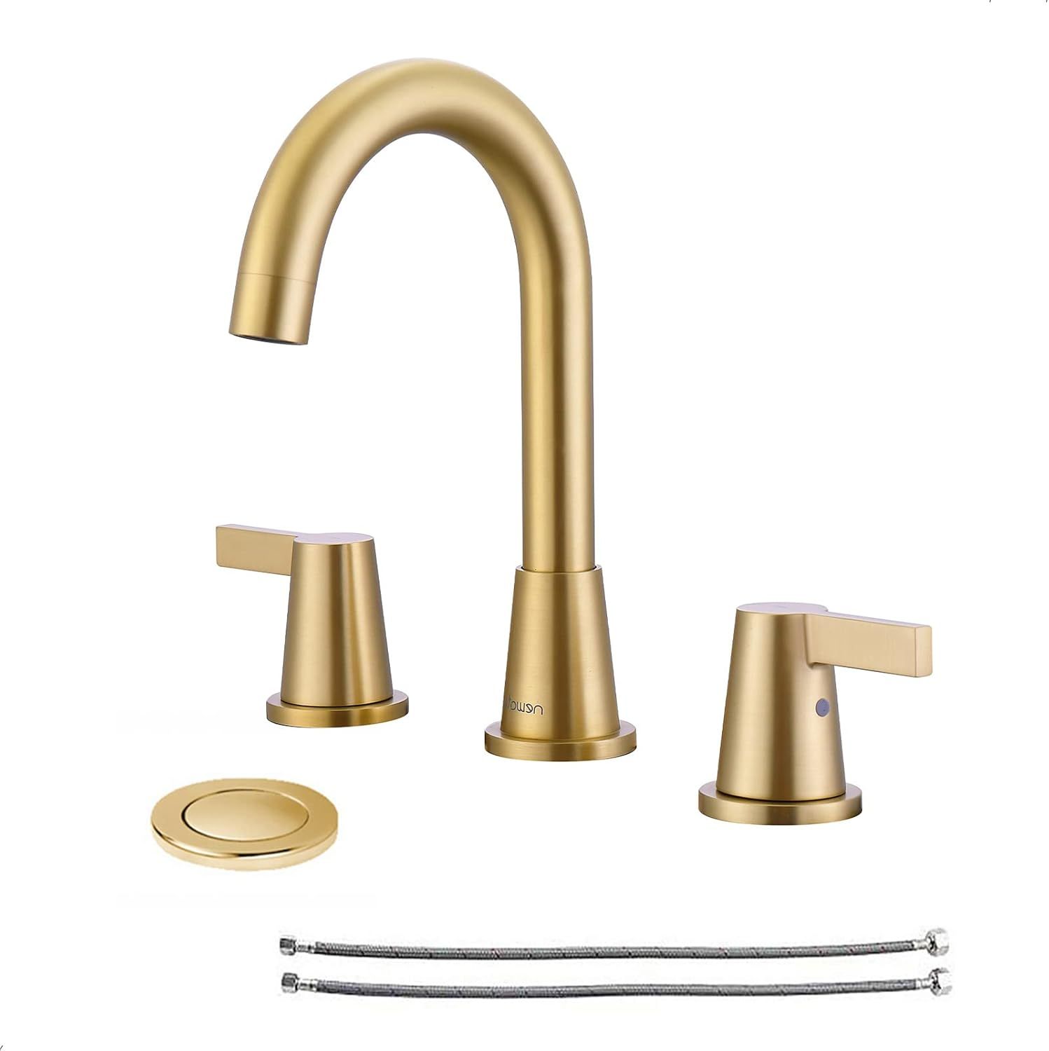 Brushed Gold Double Handle High Arc Widespread Bathroom Faucet