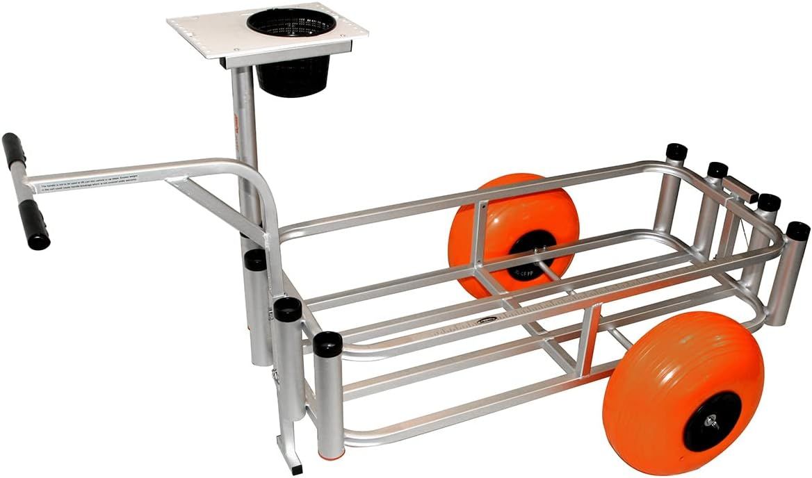 Large Silver Aluminum Fishing Cart with Orange Poly Wheels