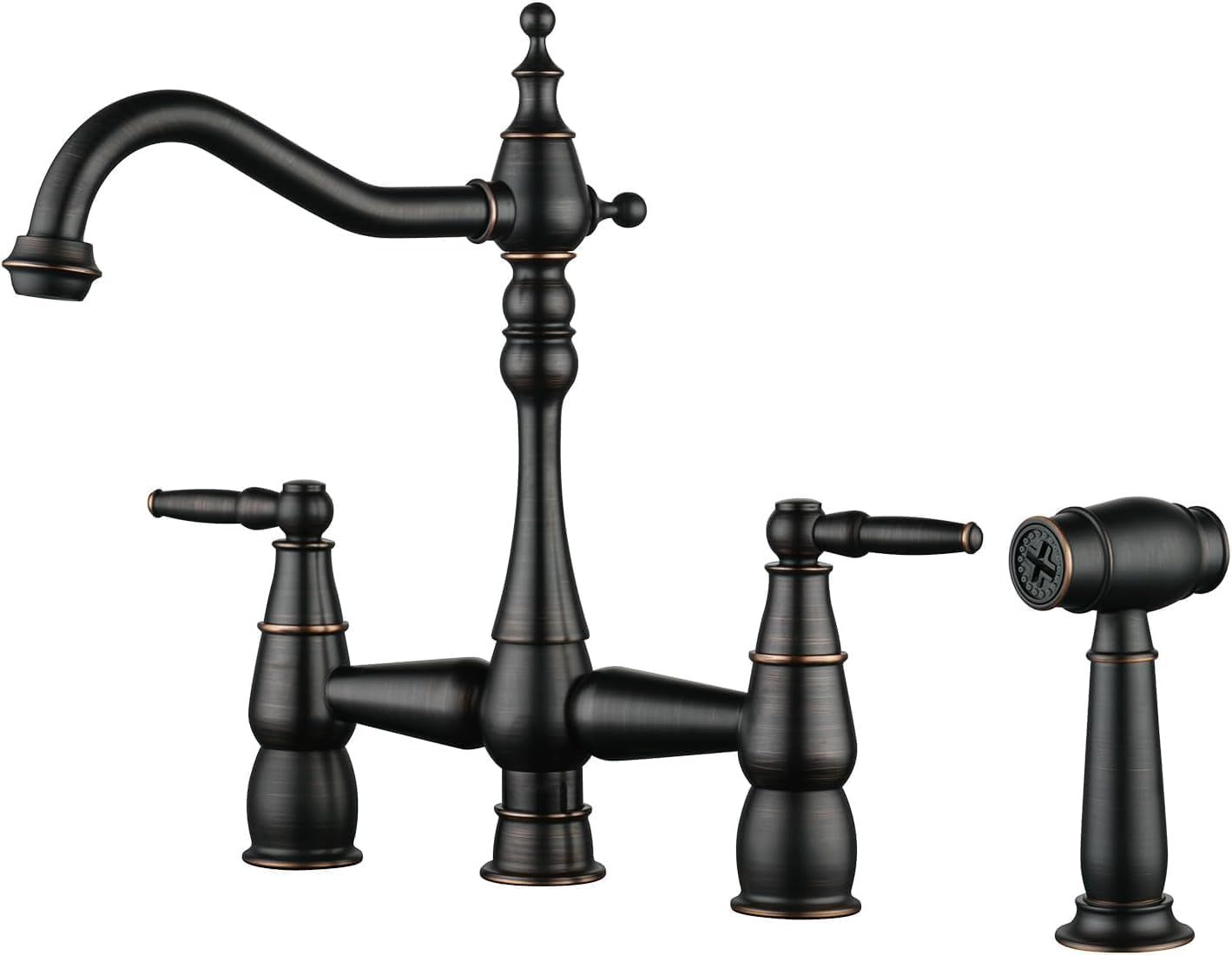 Oil Rubbed Bronze Bridge Kitchen Faucet with Side Sprayer