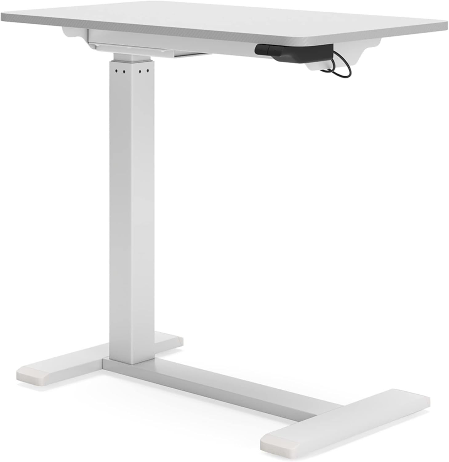 Adjustable Height White Wood Side Desk with Power Outlet