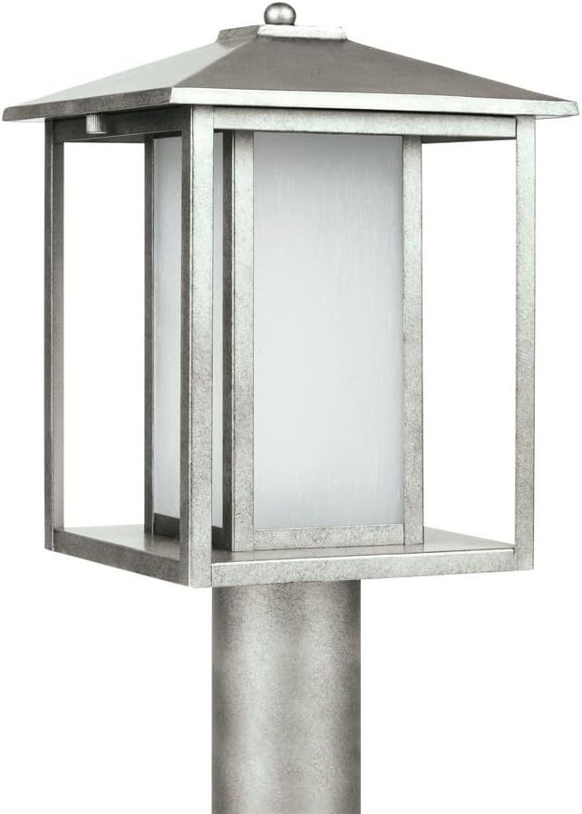 Weathered Pewter Outdoor Post Lantern with Etched Seeded Glass