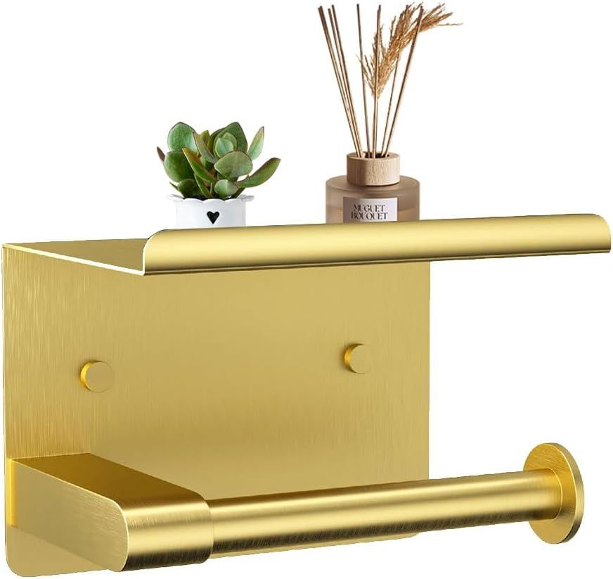 Gold Stainless Steel Self-Adhesive Toilet Paper Holder with Shelf