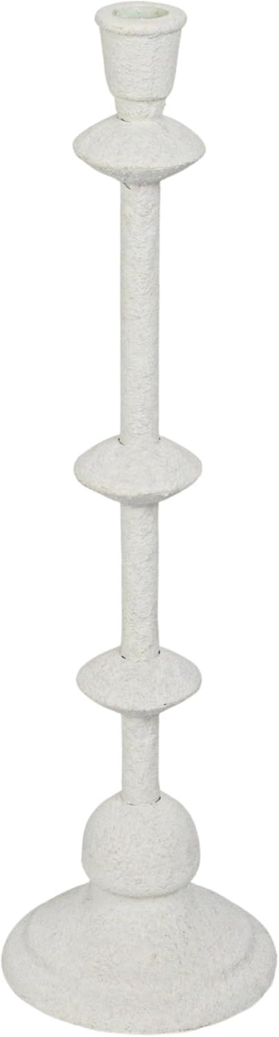 Antique White Tall Metal Taper Candle Holder with Sand Finish