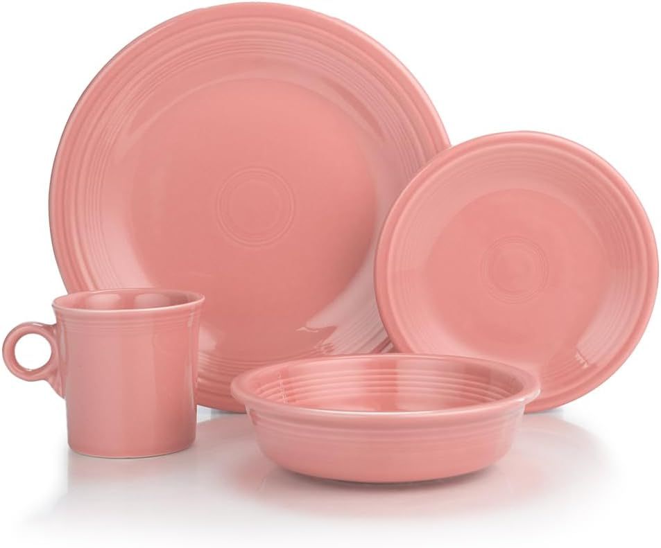 Peony Pink Ceramic 4-Piece Dinnerware Set