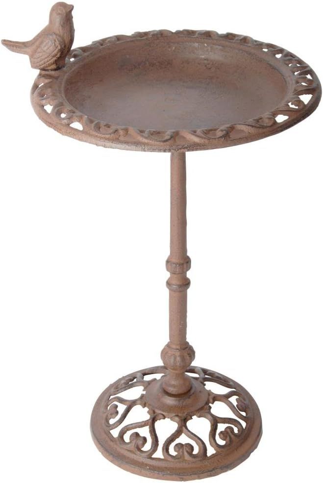 Rustic Cast Iron Bird Bath with Decorative Bird