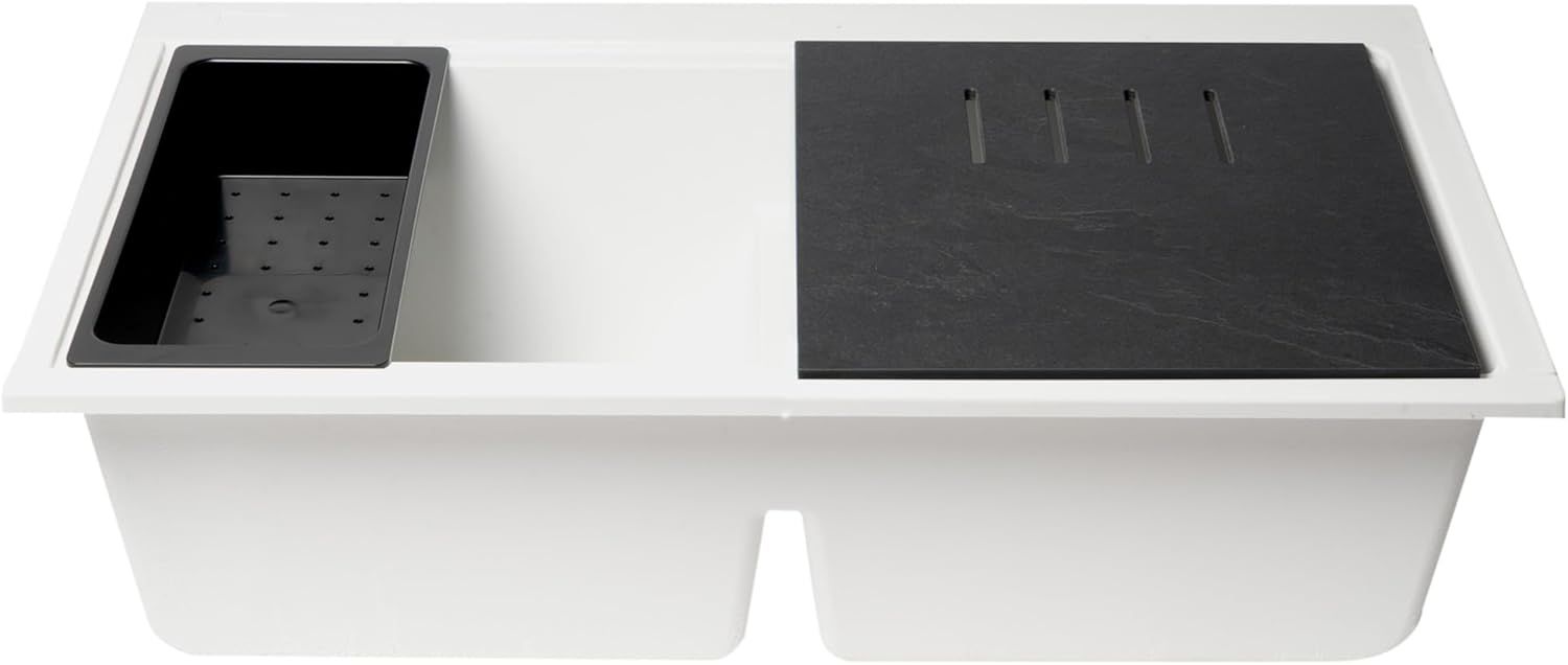 White Granite Composite Double Bowl Undermount Kitchen Sink