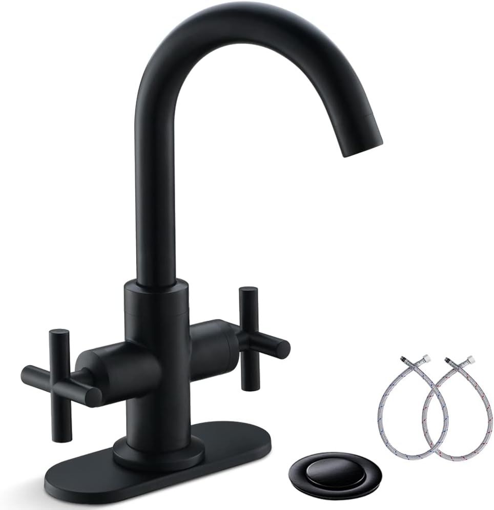 Matte Black 4-Inch Centerset Bathroom Faucet with Drain and Deck Plate