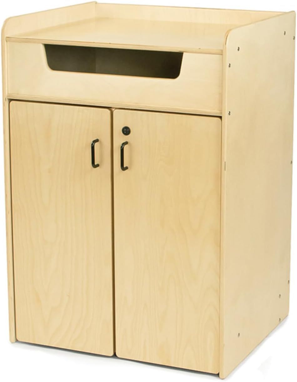 Natural Baltic Birch Mobile Book Return Cart with Lockable Doors