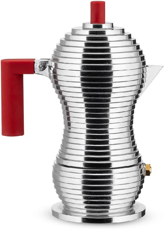 Pulcina 1 Cup Aluminum Espresso Maker with Red Knob