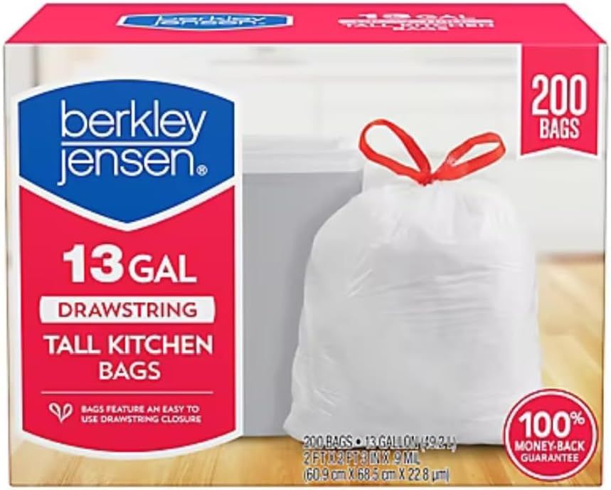 Berkley Jensen 13-Gallon White Drawstring Kitchen Trash Bags