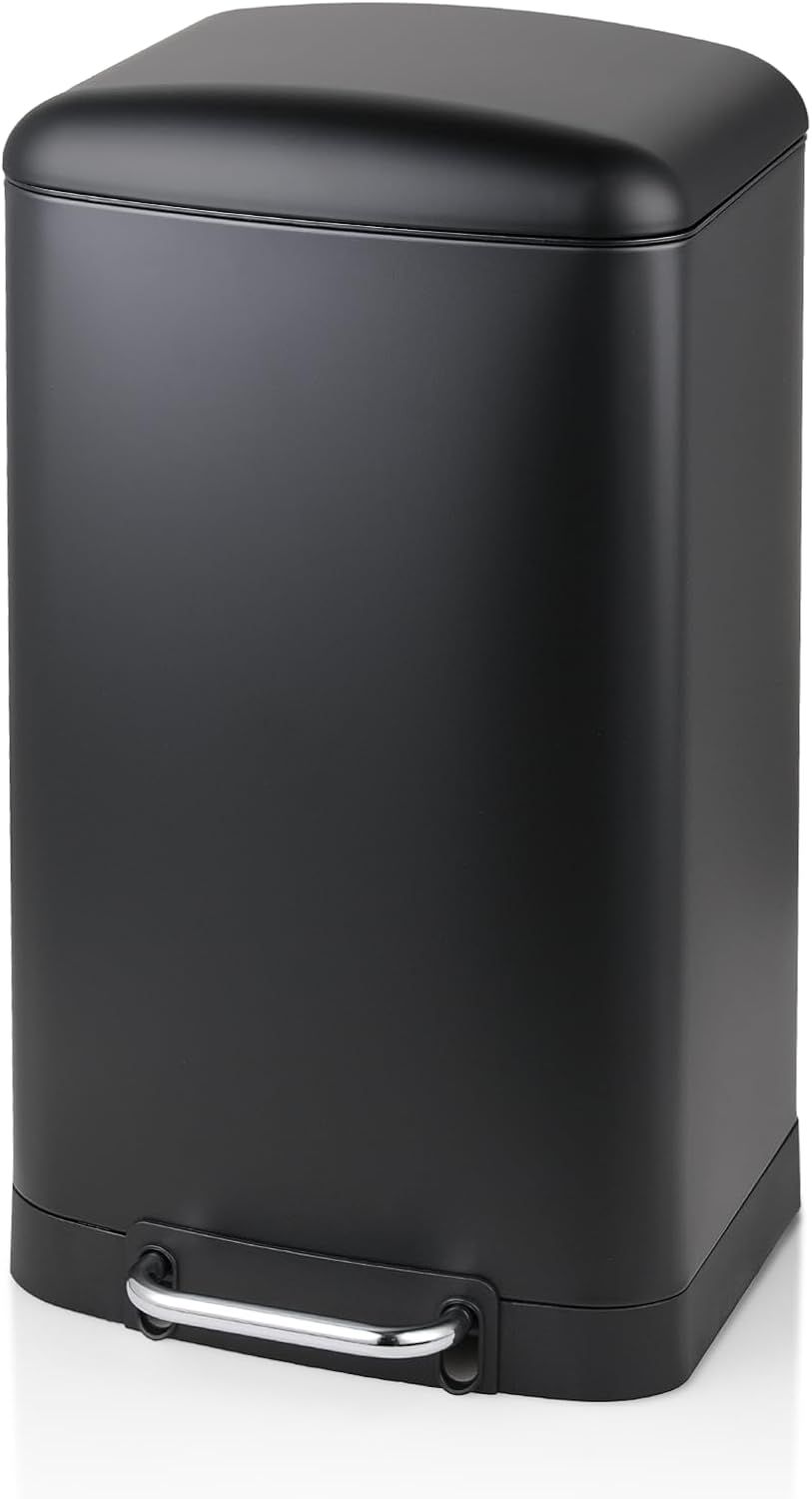 Black Stainless Steel 40L Rectangular Step Trash Can