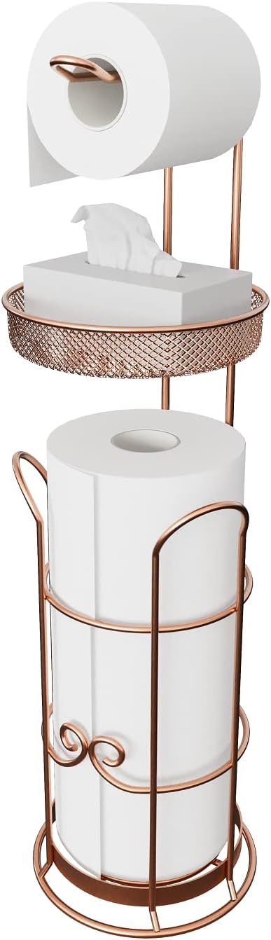 Copper Freestanding Toilet Paper Holder with Shelf and Dispenser