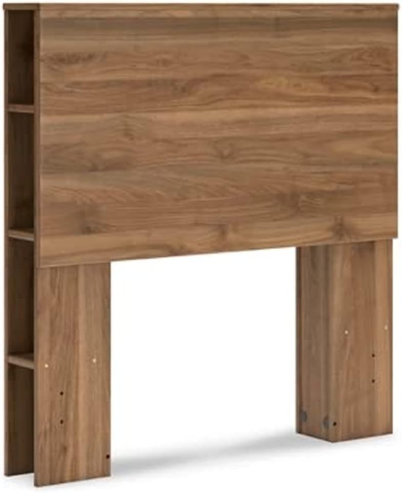 Twin Brown Wood Bookcase Headboard with Storage and USB Ports