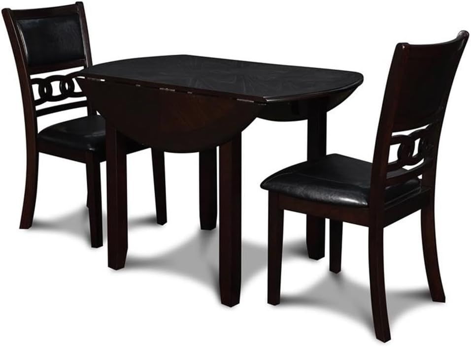 Ebony 42" Round Drop Leaf Dining Table with Two Chairs