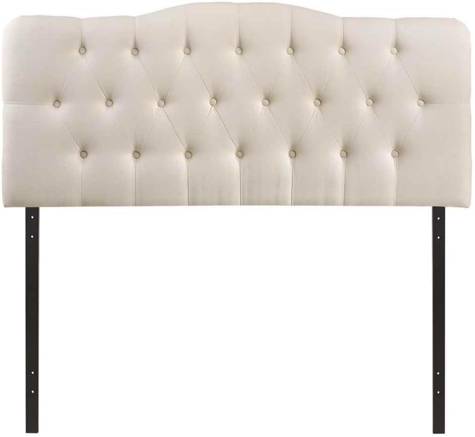 Ivory Tufted Upholstered Full Headboard with Polyester Fabric