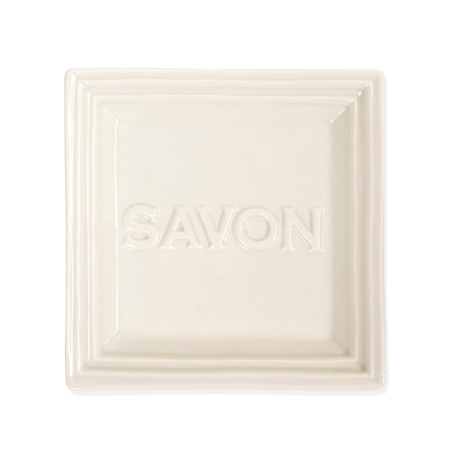 White Ceramic Square Soap Dish with French Design