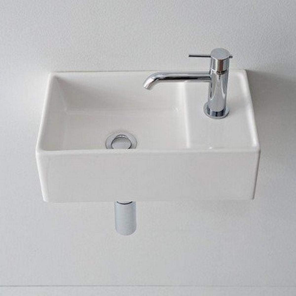 White Rectangular Ceramic Wall-Mounted Bathroom Sink