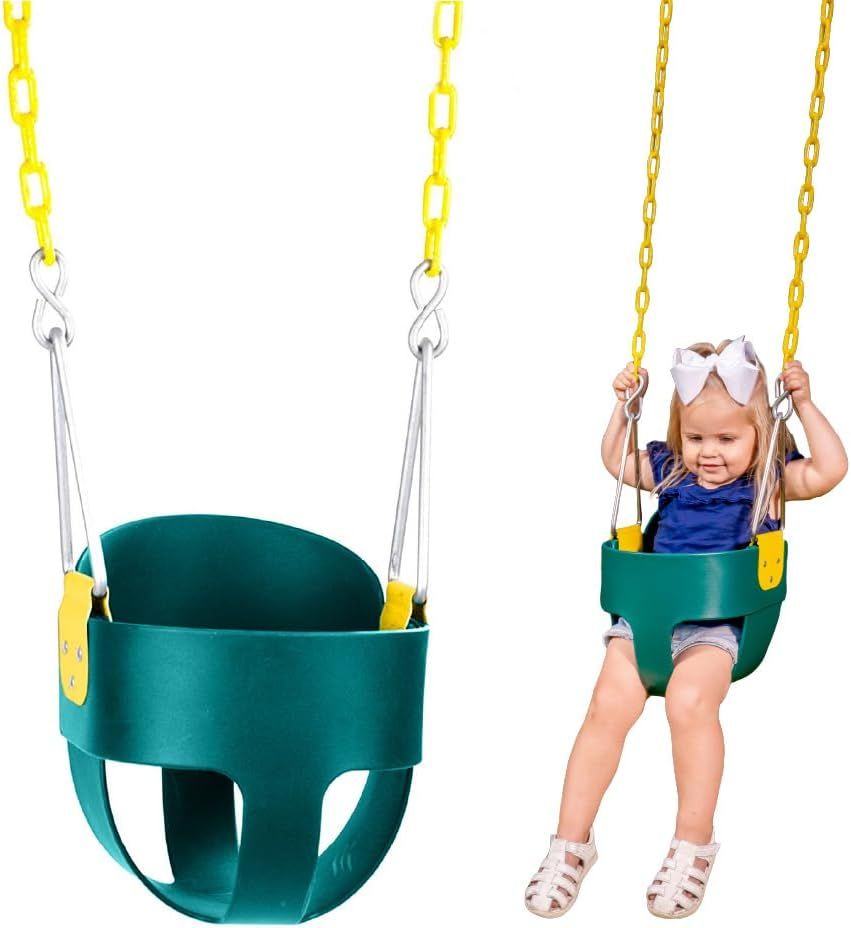 Green High Back Full Bucket Toddler Swing with Plastic Coated Chains