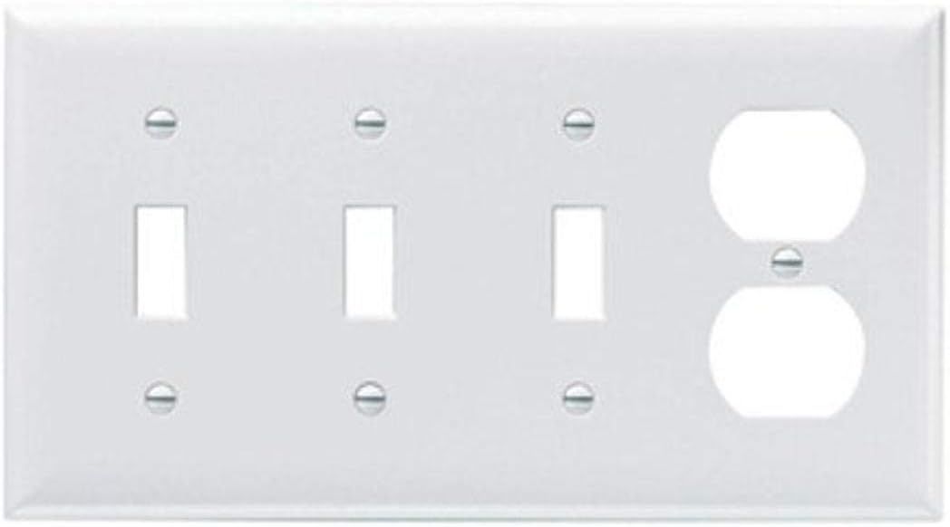 White 4-Gang Smooth Plastic Wall Plate with Toggle Switches and Duplex Receptacle