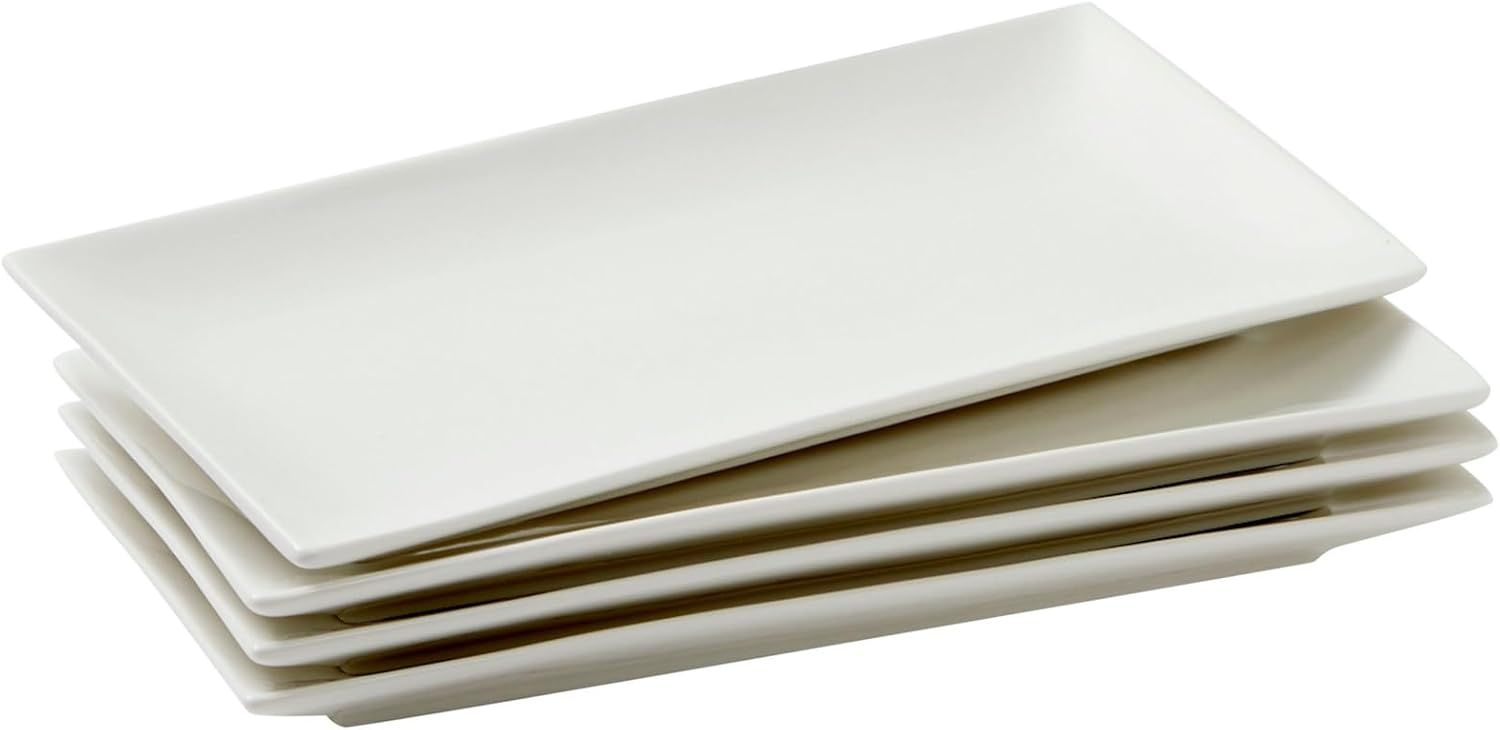 White Ceramic Rectangular Serving Platter Set