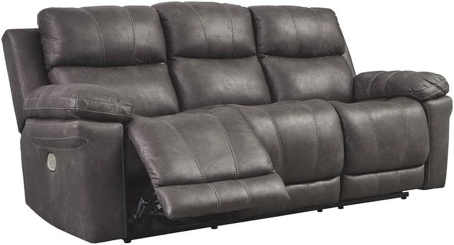 Gray Faux Leather Power Reclining Sofa with USB Charging