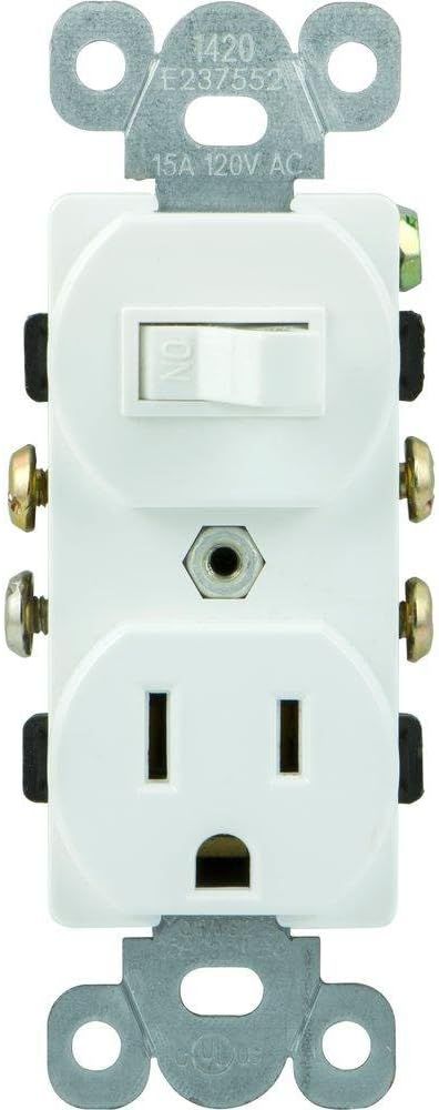 White Thermoplastic Single Pole Toggle Switch and Outlet