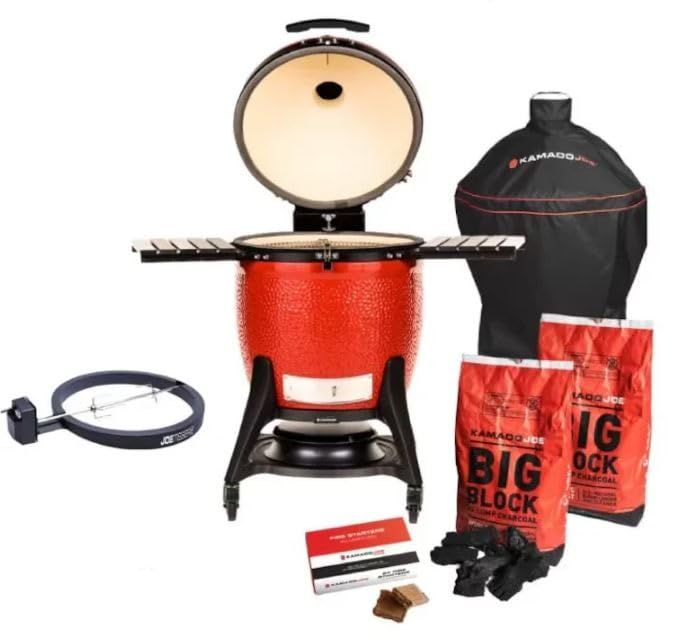 Classic Red 18-Inch Ceramic Kamado Grill with Rotisserie