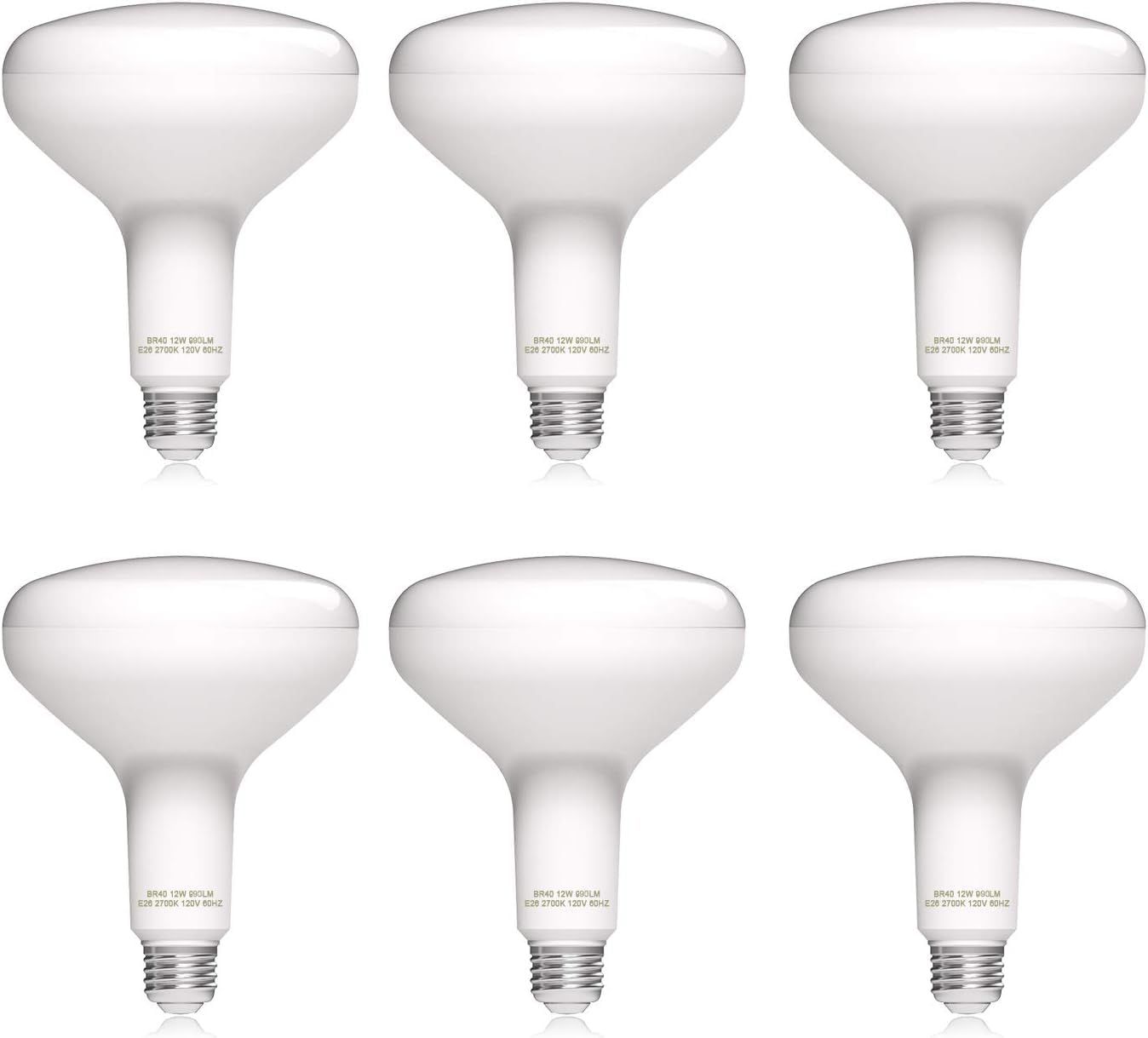 Dimmable BR40 12W Soft White LED Flood Light Bulbs, 6-Pack