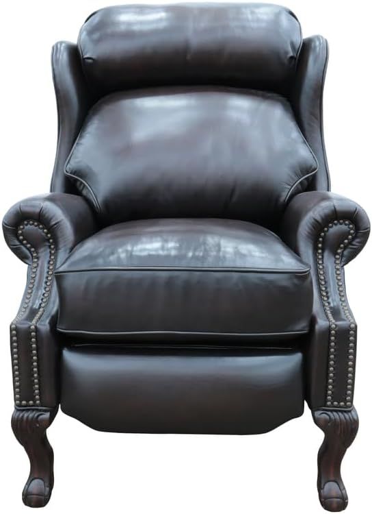 Danbury Handcrafted Brown Leather Recliner with Wood Frame