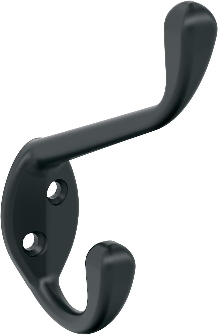 Matte Black Double Prong Metal Wall Hook