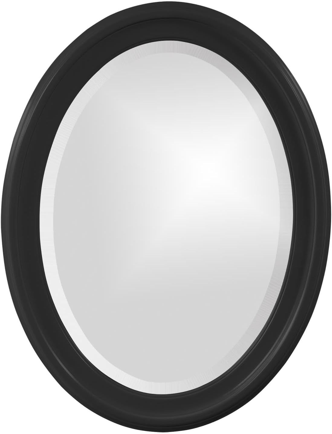 Glossy Black Oval Wood Framed Wall Mirror