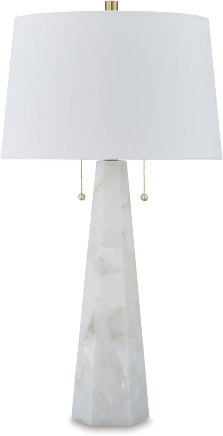 White Resin and Alabaster Table Lamp with Fabric Shade