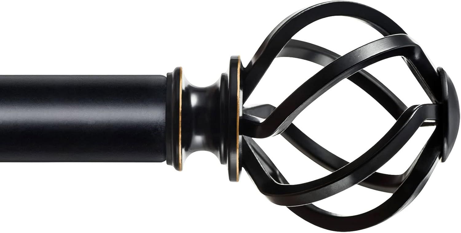 Black Heavy Duty Curtain Rod with Twisted Cage Finials