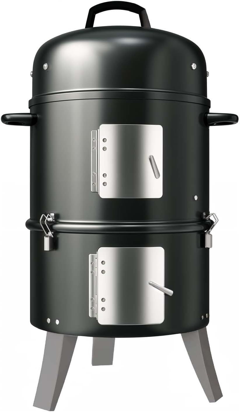 16 Inch Black Steel Vertical Charcoal Smoker Grill