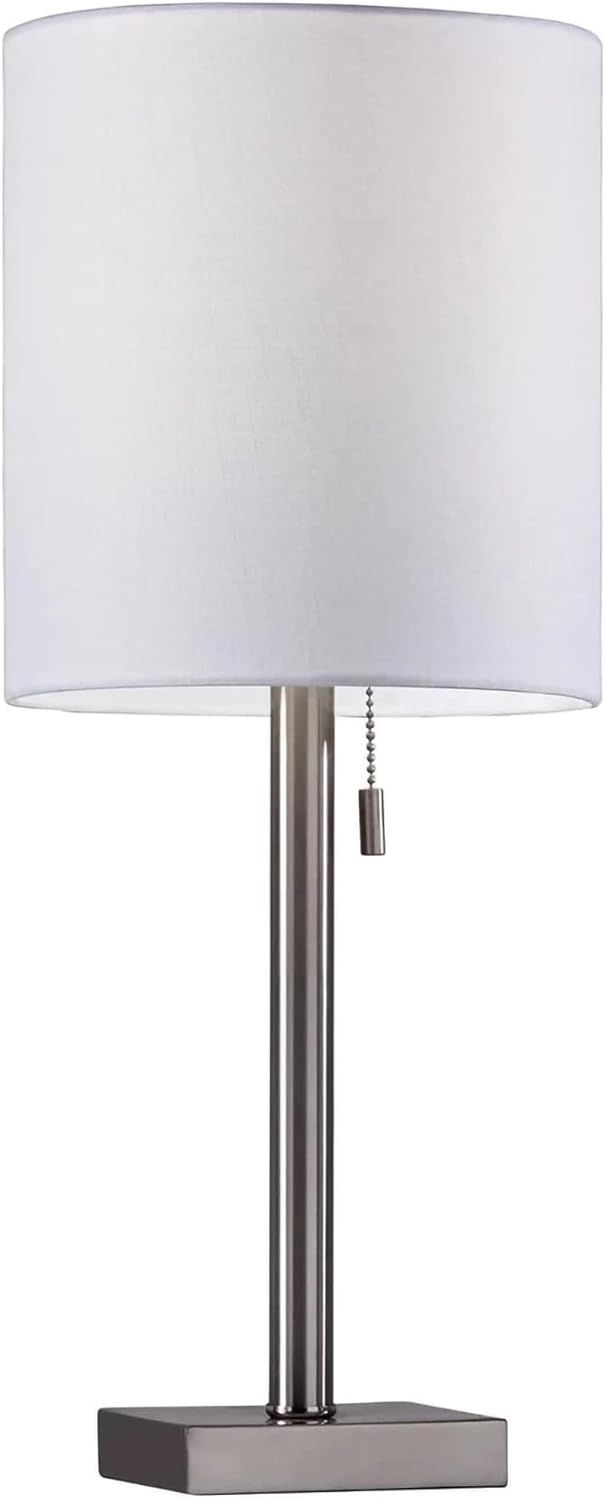 Brushed Steel Table Lamp with White Fabric Shade