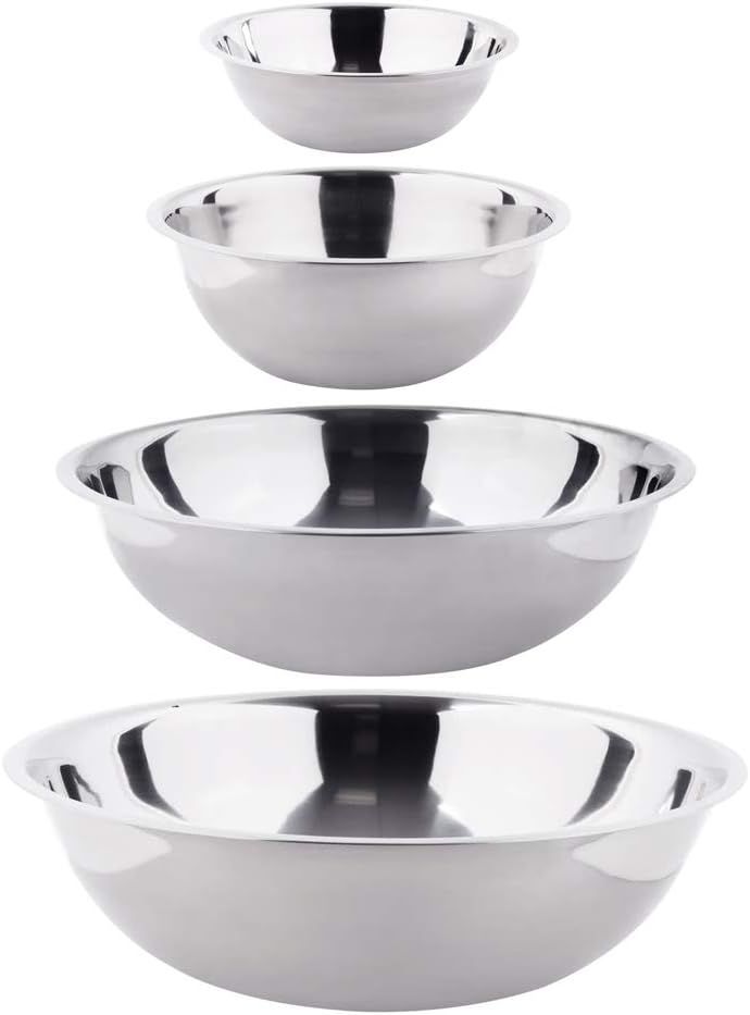 Stainless Steel Nesting Mixing Bowl Set with Flat Base, 4-Piece