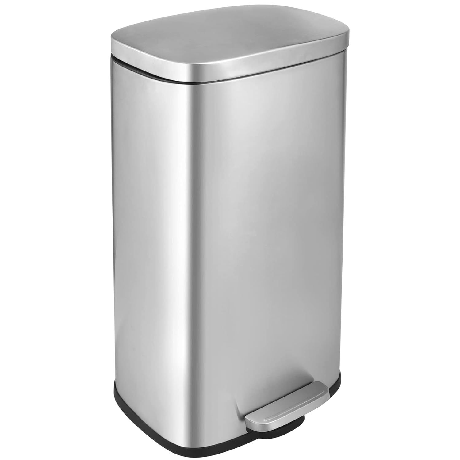 Brushed Stainless Steel 8 Gallon Step Trash Can with Soft-Close Lid