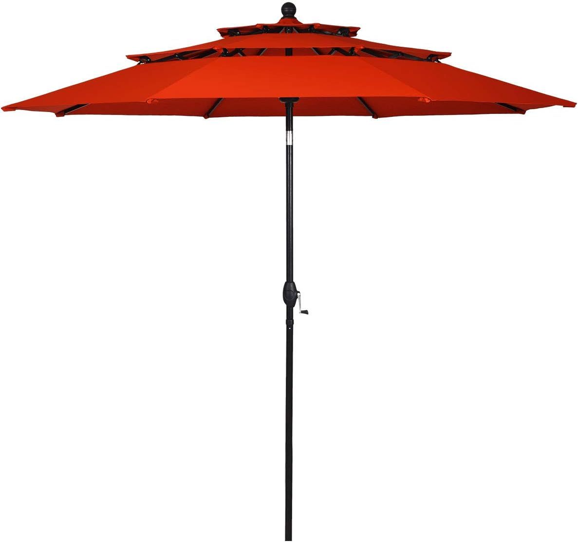 10' Orange Polyester Octagonal Patio Umbrella with Crank Lift