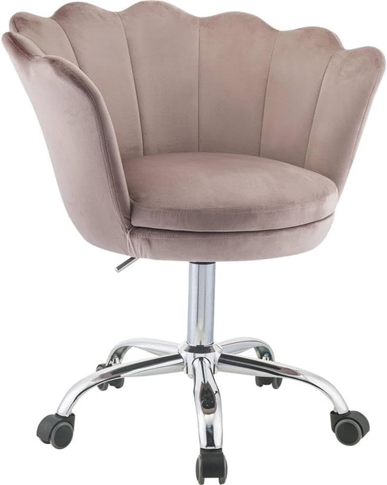 Ergonomic Swivel Armless Office Chair in Pink Velvet and Chrome