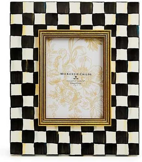 Classic Black and Gold 5x7 Checkered Enamel Photo Frame