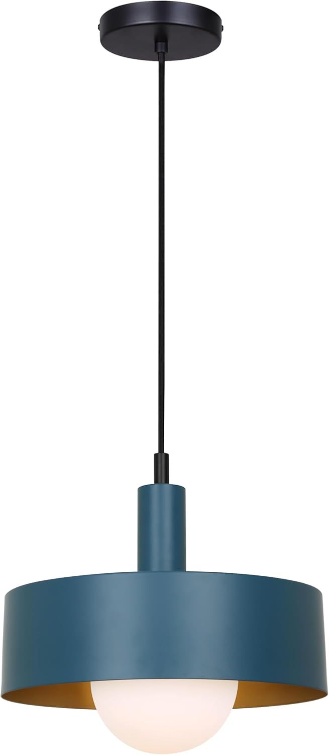 Matte Black and Blue Adjustable Cord Pendant Light with Opal Glass Shade