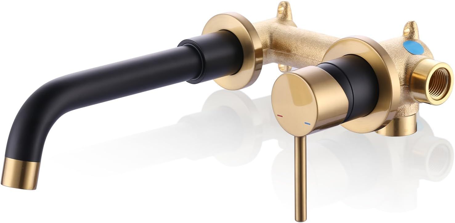 Black and Gold Wall Mount Single Handle Faucet