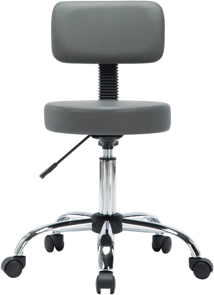 Adjustable Gray Faux Leather Swivel Spa Stool