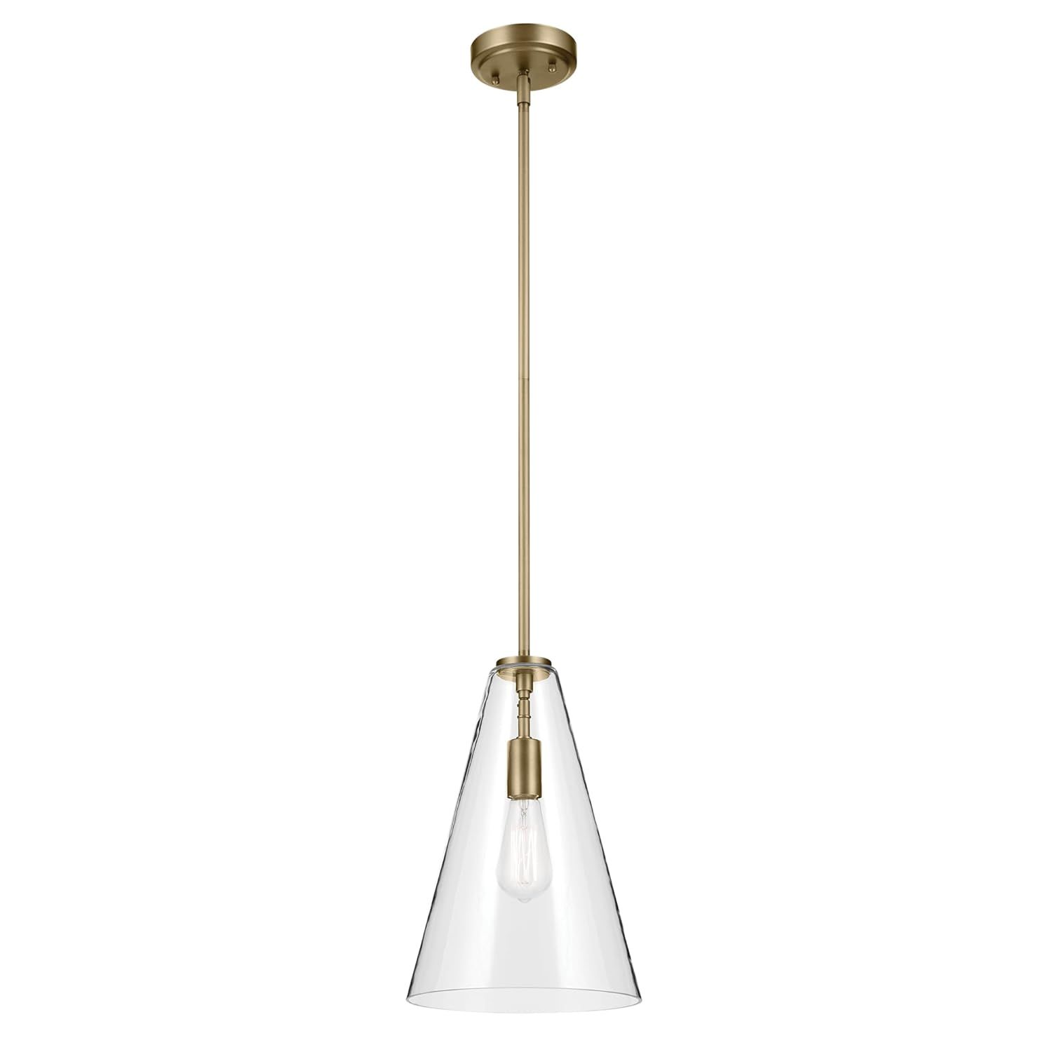 Natural Brass Clear Glass Cone Pendant Light